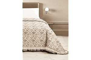 il dolce stile della tua casa Copriletto Trapuntato Matrimoniale Trapuntino Primaverile Estivo Double Face Bicolor con bordo Frill (fiorato tortora)