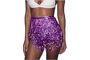 Unicra Sequins Tassel Skirst Belly Dance Skirt Festival Outfit Ballet Dance Fringe Hip Scarf Costume Rave Mini Skirts for Women and Girls