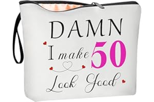 CoCoCherry 50th Birthday Gifts for Women, 50th Birthday Gift Ideas, 50 Year Old Birthday Gifts Cosmetic Bags, 50th Birthday Gift Perfect Ideas for Mom, Wife, Bestie, Best Friends, Sister(White)