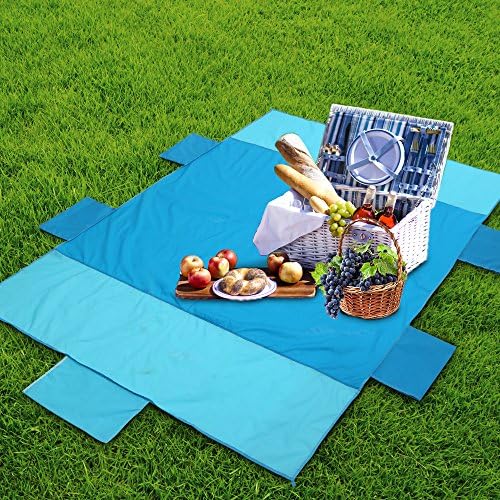Beach Blanket, Portable Nylon Picnic Mattress Waterproof Foldable Camping, Outdoor and Travel Mat Beach Mat with Carry Bag &amp; 4 Pieces Mat Stakes (Dark Blue)