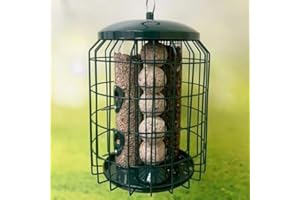 LEAGRAMS 3-in-1 Squirrel Proof Bird Feeder – Seed, Peanut & Fat Ball Hanging Feeder – Heavy Duty Metal Cage – Dark Green