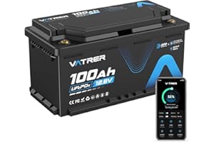 ‎VATRER POWER VATRER POWER 12V 100Ah H190 Bluetooth LiFePO4 Batterie mit 188mm Höhe 1280Wh 5000+ Zyklen Lithium Batterie mit 100A Smart BMS Niedrigtemperaturschutz Ideal für Wohnmobile & Off-Grid-Anwendungen
