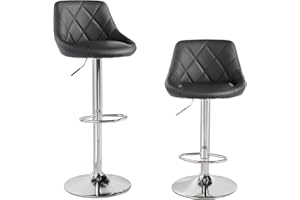 Panana Modern Bar Stools Set, Bar Chairs Breakfast Dining Stools for Kitchen Island Counter, Leatherette Exterior, Adjustable Swivel Gas Lift, Chrome Footrest and Base (Black)