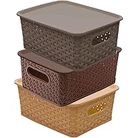 Kuber Industries Plastic 3 Pieces Small Size Multipurpose Solitaire Storage Basket with Lid (Multi)(Size:25x19x10.5cm…