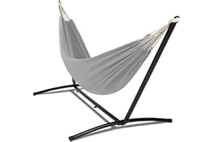 IDMarket - Hamaca con soporte de metal y lienzo, color gris claro