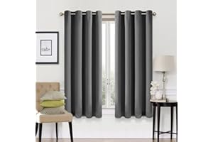EASELAND Dark Grey Blackout Curtains 46x54 Inch, Thermal Insulated Room Darkening Eyelet Blackout Curtains for Bedroom Living Room Kitchen Nursery, 2 Panels