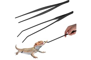 Lnngub 2 Stück Aquarium Pinzette Set, 25cm Gerade Pinzette und 27cm Gebogene Pinzette Set Lange Reptilien Futterpinzette aus Edelstahl Schützende Finger Pinzette für Reptilien, Wasserpflanze (Schwarz)