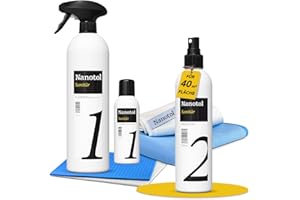 ‎NANOTOL Profi Bad-Versiegelung-Set mit Lotuseffekt, Nano-Versiegelung, Nanotol Sanitär-Set mit Cleaner & Protector + Mikrofasertücher zum Kalk-Schutz für Duschkabine, Keramik, Fliesen - SET M