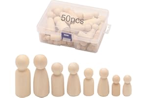 LUUFAN 50pcs Unfinished Wooden Peg Dolls, Wooden Family Figures Doll Bodies Female Male People Shape Wood Body Dolls for Adult Art Craft Projects DIY, Assorted Shapes and Sizes