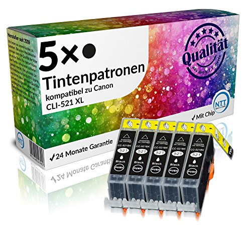 N.T.T.® 5x Tintenpatronen XL mit Chip kompatibel zu Canon CLI-521BK Schwarz / Black, Sparpack