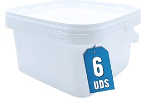 Üka • 6 Secchi Bianchi in Polipropilene da 2,5 L - 20x20x11 cm. Secchi di Plastica Rigida con Coperchio. Contenitori Ermetici per Alimenti. Secchi Vuoti con Manico. Design Impilabile e Senza BPA.
