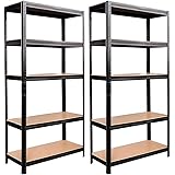 Brigros - Set Scaffali In Metallo 150x75x30cm Portata Totale 875 Kg, 5 Ripiani MDF, Carico Per Ripiano 175 Kg Scaffale Salvas