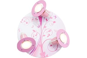 ‎ELOBRA Elobra Deckenlampe Phantasie Kinderzimmer Wandlampe Kinderlampe, Schmetterling Lampe, Rondell mit 3 schwenkbaren Spots, Rosa, Mädchen, mit E14 Fassung