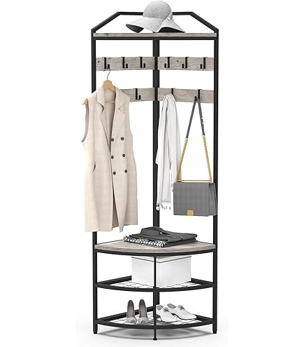 en.casa] Schoenenrek Tornio met kapstok bamboe 168x70x35 cm