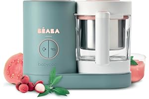 Béaba - Babycook Neo - Baby Food Maker - 4 in 1 : Food Processor, Blender and Cooker - Soft Steamer Cooking - Quick Homemade Baby Food - Glass Bowl - Stainless Steel Tub - Eucalyptus