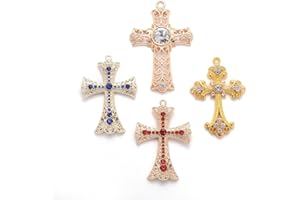 BEEFLYING Love and Redemption Colgantes de Cruz de Oro Vintage Colgantes de Aleación Medieval con Llavero de Dijes de Collar de Diamantes de Imitación de Cristal (2.8 Pulgada)