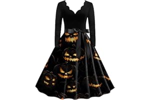 WVONIF Robe Citrouille Femme 2023 Robe rétro médiévale Femme avec Manches Trompette Robe Reine Femme Victorienne médiévale Renaissance Gothique Robe Tulle Femme Robe Gothique Femme Halloween