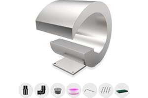 ‎LONGRUNNEW LONGRUNNEW Wasserfall Überlauf Edelstahl Pool Brunnen gebogen mit Zubehör, Teich Wasserfälle J-förmigen Outdoor-Wasser Überlauf Brunnen Kit für Garten Terrasse Schwimmbad Dekoration-34,5cm Höhe