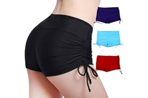 LANCRY Short de bain pour femme, taille haute réglable, froncé sur le côté, short de bain pour femme et fille
