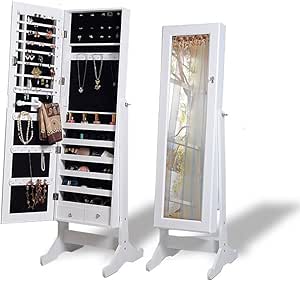 Intirilife Abschließbarer Schmuckschrank in Weiss - Spiegelschrank zur