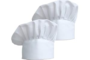 ZKSMNB 2pcs Chef Hat Adjustable Elastic Kitchen Chef Cap with Breathable Cotton White Uniforms Baker Cooking Hat for Adults House Hotel Restaurant Use