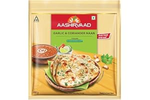 veenas Aashirvaad Garlic and Coriander Naan | 400G | Garlic and Coriander Stuffed | Dish | Breakfast Food | Ready to Eat | 100% Fresh | Indian Origin
