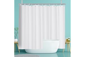 YISURE Zasłona prysznicowa, wodoszczelna, biała, odporna na pleśń, do wanny, tekstylna, można prać w pralce, z metalowymi oczkami, szerokość 300 x wysokość 200 cm