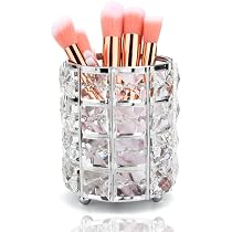 Porte-Pinceaux Maquillage Cristal Doré - Organisateur Bureau Déco 9x11cm Multifonction