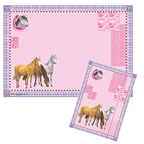 Preisvergleich Produktbild Traumpferdchen Schreibtischset 2-tlg in rosa für Mädchen, Sammelmappe Traumpferdchen und Schreibtischauflage / Schreibunterlage Pferde aus Papier und Sammelmappe Traumpferdchen Hufeisen-Motiv Pferde