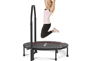 DH FitLife Fitnesstrampolin Hopfällbar med Justerbar Stång Ø102 cm 150 kg | Förmonterad Duk｜Tyst Fjädring｜Halkfria Fötter｜Mini Rebound Trampolin för Jumping