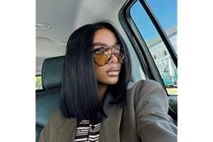 Zealady Perruque U Part Wig Human Hair Bob Glueless Wig Human Hair Bob Perruque Cheveux Humains 14 Pouces Brazilian Straight Tête Vierge Bob Perruque Femmes Noires Couleur Naturelle 150% Densité