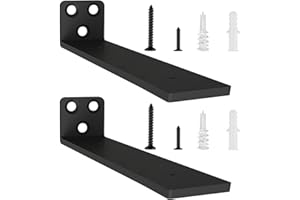 YFCVIP 2 Stücke Regalhalterung Regalträger 20cm, Schwerlast L Regalwinkel mit Befestigungsschrauben für Wohnzimmer | Büro| Küchen, Tragkraft 75 KG (Schwarz) 8in