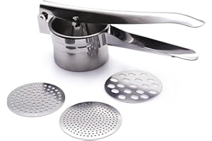 Wenxiaw Potato Press, Spaetzle Press, Stainless Steel, Professional Spaghetti Ice Cream Press for Mashed Potatoes, Vegetable Porridge, Puree - with 3 Perforated Discs, Ergonomic Design, Dishwasher
