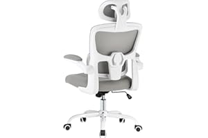 Farini White Ergonomic Office Chair with Flip-up Armrests,Adjustable Headrest and Height,Lumbar Support for Home and Office Use