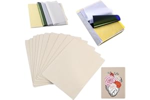EIPTWH 10 piezas de pieles de práctica de goma para tatuajes y 15 piezas de kits de papel de transferencia de tatuajes,piel de tatuaje falsa suave y reutilizable de doble cara y papel de calco
