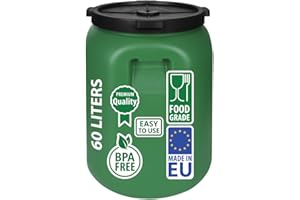 F & R Regentonne mit Deckel 60 Liter aus HDPE I Futtertonne Pferd I Wassertank Fass Tonne mit Deckel I Regenfass für Garten I Regenwassertonne I Wassertonne I Gärfass I Regenwassertank