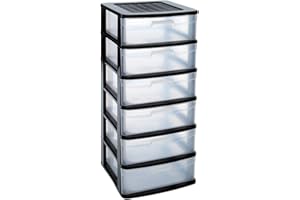 Acan Tradineur - Cajonera de almacenaje Sena, 6 cajones opacos, plástico, torre de ordenación multiusos, hogar, 96,5 x 40 x 39 cm, negro