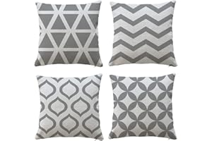 Hangood Waterproof Cushion Covers Outdoor Garden Geometry Set of 4pcs Throw Pillow Case Home Decorative Sofa Protectors Chair Living Room Grey 16"x16"