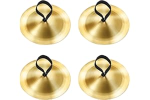 WUMUZAI 4Pcs Finger Cymbals for Belly Dance, 2.1 Inch Mini Hand Cymbals Musical Instrument Symbol, Brass Finger Dancing Finger Zills for Adults Dancer Evening Party, Gold
