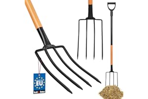 KOTARBAU® Spatengabel mit 4 Zinken Forke mit Stahlstiel 130 cm Heugabel mit D-Griff Mistforke Grabegabel Mistgabel Gartengabel Gartenforke Gartenpflege Gartengeräte Gartenwerkzeug