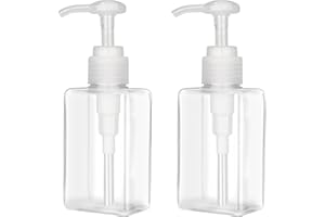 Jansburg 2 Pack Refillable Flat Square Plastic Lotion Dispenser - 150ml (5.1oz) Pump Bottle Dispenser - Leakproof Empty Lotion Pump Bottle for Essential Oil, Soap, Shampoo