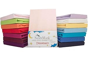 ‎NATUREMARK Children's Jersey Fitted Bed Sheets for Cot Mattresses, 100% Cotton, Oeko-Tex Tested, Pack of 2, 70 X 140 CM