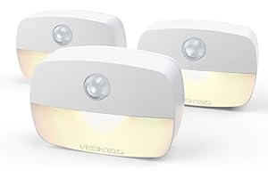 VESKYAO 3 Packs Motion Sensor Night Light, Motion Sensor Lights Indoor, Battery Operated LED Stairs Lights with Adhesive Pads, for Cupboard, Wardrobe, Shelf, Stairs, Toilet Light - Warm White