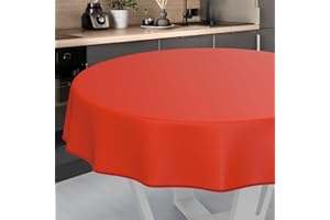 ANRO Mantel de Hule Lavable, para jardín, Exterior e Interior, Redondo, 140 cm, con Dobladillo, Color Rojo