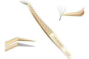 NAGARAKU Pince Volume Fibre Cils Greffage Pince Epiler Or Précision à Pointe En Fibre Acier Inoxydable Pointue Courbe Tweezer Prise en Main D'éventails Préfabriqués Russe Cils (Golden Feather AG-06)