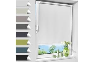 Allesin Store Enrouleur Occultant Thermique sans Perçage, Rideau Opaque Isolant, Montage Simple pour Fenêtre ou Porte, 75l x 150L cm, Largeur du Tissu 71 cm, Blanc