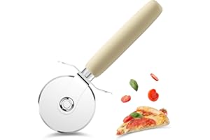 Relota Pizza Cutter 17.5 cm, Roulette Pizza en Acier Inoxydable, Découpe Pizza avec Poignée de Protection en Bois, Couteau de Pizza pour Coupe de Tarte, Gâteaus, Gaufres, Crêpes et Biscuits à pâte