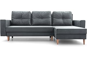 ‎MB-MOEBEL Ecksofa mit Schlaffunktion und Bettkasten Ottomane Links als auch rechts montierbar Couch für Wohnzimmer, Schlafsofa Gästebett Sofa Eckcouch L-Form 232x137x84 cm Carl (Grau)