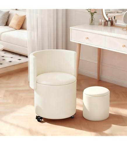 Kruk Make-up Stoel met Rugleuning voor Slaapkamer/Make-upkamer/Woonkamer (Witte Lamswol