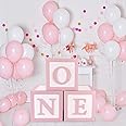 1st Birthday Decorations for Girls - 3 pcs ONE Birthday Balloon Boxes, 1st Birthday Pink Blocks Boxes Decorations with ONE Letter for Birthday Decorations, Newborn Photography Props